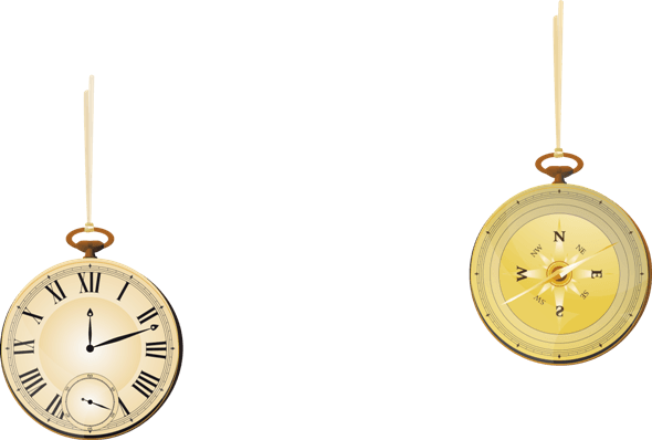 Orologio e bussola che indicano tempo e direzione Orologio e bussola che indicano tempo e direzione